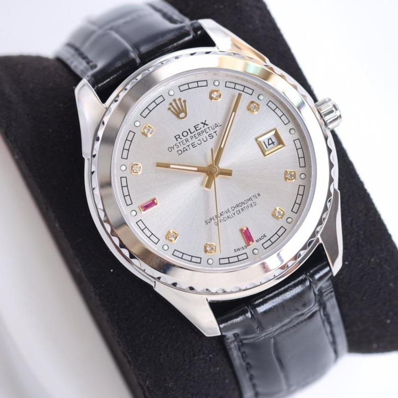 CLASSIC 40MM SMOOTH BEZEL STEEL CASE BLACK LEATHER STRAP WATCH