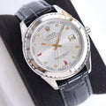 CLASSIC 40MM SMOOTH BEZEL STEEL CASE BLACK LEATHER STRAP WATCH
