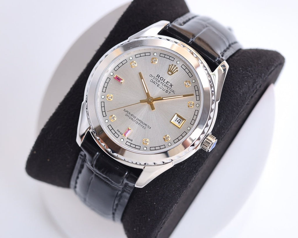 CLASSIC 40MM SMOOTH BEZEL STEEL CASE BLACK LEATHER STRAP WATCH