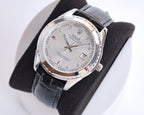 CLASSIC 40MM SMOOTH BEZEL STEEL CASE BLACK LEATHER STRAP WATCH