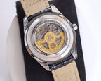 CLASSIC 40MM SMOOTH BEZEL STEEL CASE BLACK LEATHER STRAP WATCH