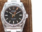 CLASSIC 40MM HAND-ENGRAVED CASE BLACK DIAL WATCH