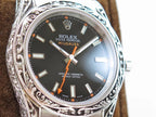 CLASSIC 40MM HAND-ENGRAVED CASE BLACK DIAL WATCH
