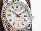 CLASSIC 40MM HAND-ENGRAVED CASE WHITE DIAL WATCH