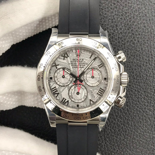 CLASSIC 40MM METEORITE DIAL ROMAN NUMERAL RUBBER STRAP CHRONOGRAPH WATCH