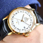 VARELLO CLASSIC 40MM GOLD-TONE CASE ANNUAL CALENDAR WATCH