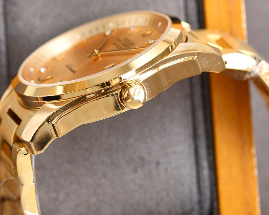 CLASSIC 41MM SMOOTH BEZEL GOLD-TONE CASE DIAMOND NUMERAL WATCH