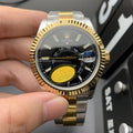 CLASSIC TWO-TONE GOLD-TONE & STEEL BLACK DIAL WATCH