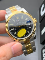 CLASSIC TWO-TONE GOLD-TONE & STEEL BLACK DIAL WATCH