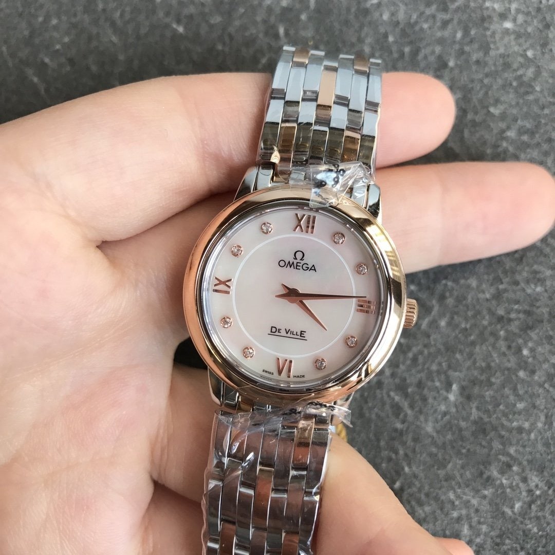 VARELLO CLASSIC PRESTIGE 27MM QUARTZ ROSE GOLD STEEL DIAMOND NUMERALS