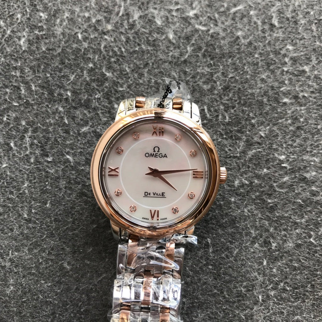VARELLO CLASSIC PRESTIGE 27MM QUARTZ ROSE GOLD STEEL DIAMOND NUMERALS