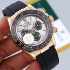 CLASSIC 40MM CERAMIC BEZEL ROSE GOLD-TONE CASE METEORITE DIAL CHRONOGRAPH WATCH