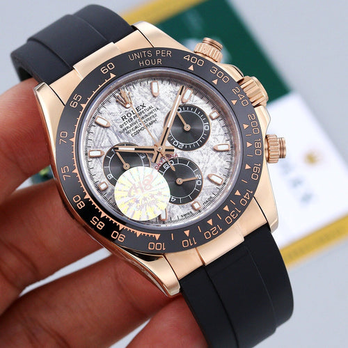 CLASSIC 40MM CERAMIC BEZEL ROSE GOLD-TONE CASE METEORITE DIAL CHRONOGRAPH WATCH