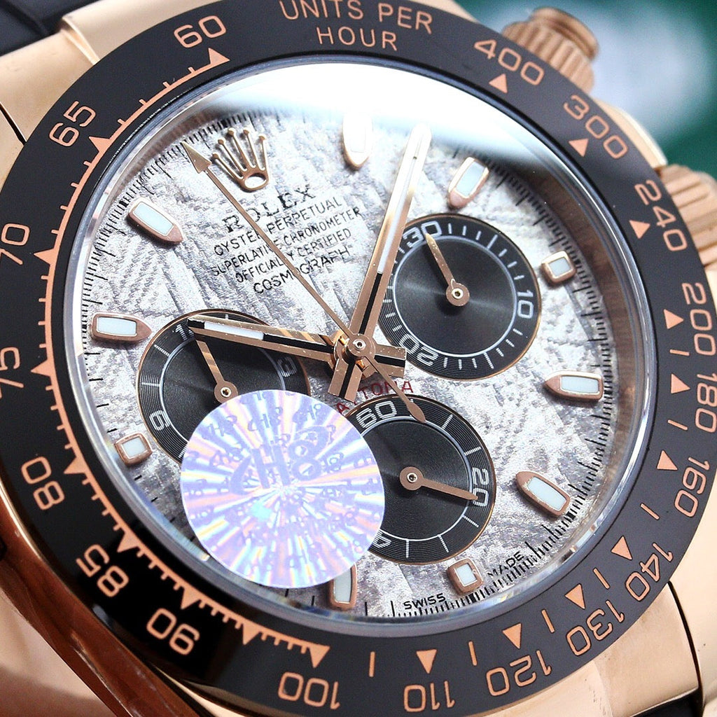 CLASSIC 40MM CERAMIC BEZEL ROSE GOLD-TONE CASE METEORITE DIAL CHRONOGRAPH WATCH
