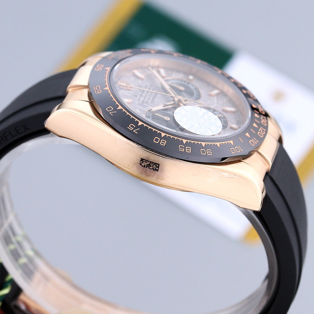 CLASSIC 40MM CERAMIC BEZEL ROSE GOLD-TONE CASE METEORITE DIAL CHRONOGRAPH WATCH