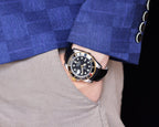 CLASSIC 40MM TWO-TONE GOLD-TONE STEEL CASE BLACK CERAMIC BEZEL LEATHER STRAP WATCH