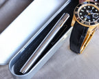 CLASSIC 40MM TWO-TONE GOLD-TONE STEEL CASE BLACK CERAMIC BEZEL LEATHER STRAP WATCH