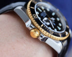 CLASSIC 40MM TWO-TONE GOLD-TONE STEEL CASE BLACK CERAMIC BEZEL LEATHER STRAP WATCH