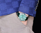 CLASSIC 40MM TWO-TONE GOLD-TONE STEEL CASE GREEN CERAMIC BEZEL LEATHER STRAP WATCH
