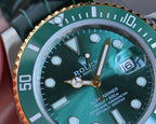CLASSIC 40MM TWO-TONE GOLD-TONE STEEL CASE GREEN CERAMIC BEZEL LEATHER STRAP WATCH