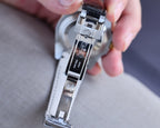 CLASSIC 40MM TWO-TONE GOLD-TONE STEEL CASE BLUE CERAMIC BEZEL LEATHER STRAP WATCH