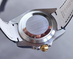 CLASSIC 40MM TWO-TONE GOLD-TONE STEEL CASE BLUE CERAMIC BEZEL LEATHER STRAP WATCH