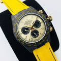 CLASSIC 40MM CUSTOM CARBON FIBER CREAM DIAL YELLOW TEXTILE STRAP WATCH