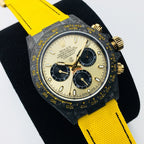 CLASSIC 40MM CUSTOM CARBON FIBER CREAM DIAL YELLOW TEXTILE STRAP WATCH