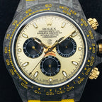 CLASSIC 40MM CUSTOM CARBON FIBER CREAM DIAL YELLOW TEXTILE STRAP WATCH