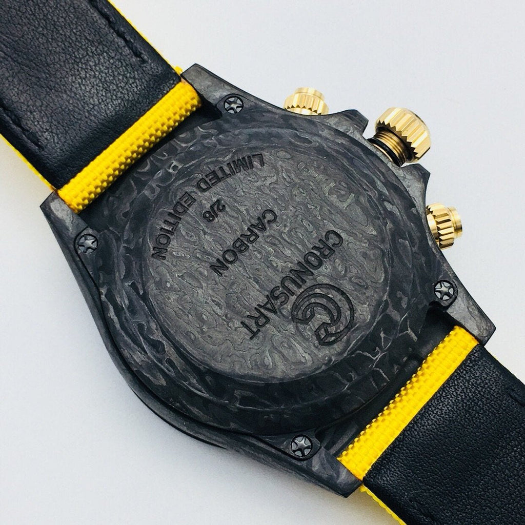 CLASSIC 40MM CUSTOM CARBON FIBER CREAM DIAL YELLOW TEXTILE STRAP WATCH