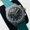 CLASSIC 40MM CUSTOM CARBON FIBER BLACK DIAL NAVY LEATHER STRAP WATCH