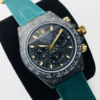 CLASSIC 40MM CUSTOM CARBON FIBER BLACK DIAL NAVY LEATHER STRAP WATCH