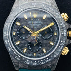 CLASSIC 40MM CUSTOM CARBON FIBER BLACK DIAL NAVY LEATHER STRAP WATCH