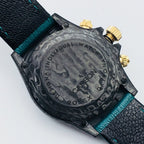 CLASSIC 40MM CUSTOM CARBON FIBER BLACK DIAL NAVY LEATHER STRAP WATCH