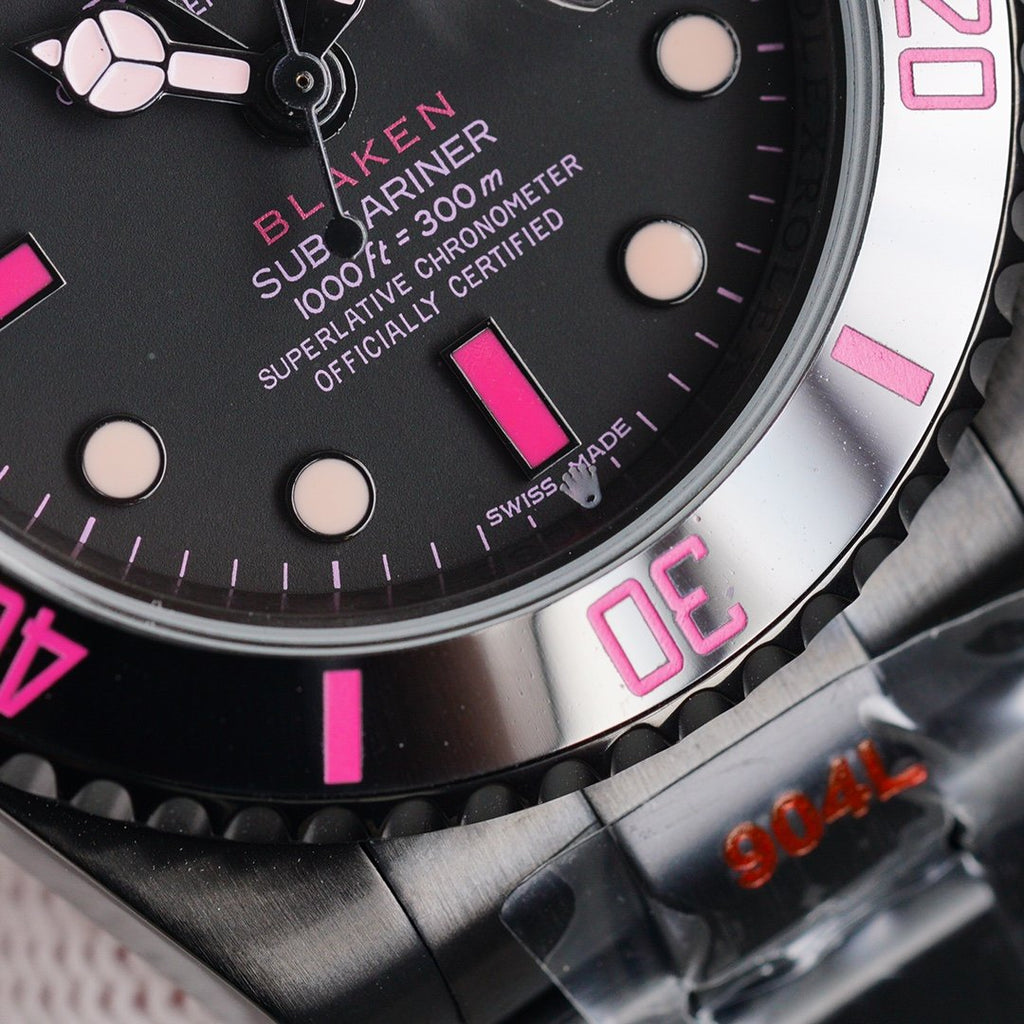 CLASSIC CUSTOM BLACK DIAL PINK NUMERAL WATCH