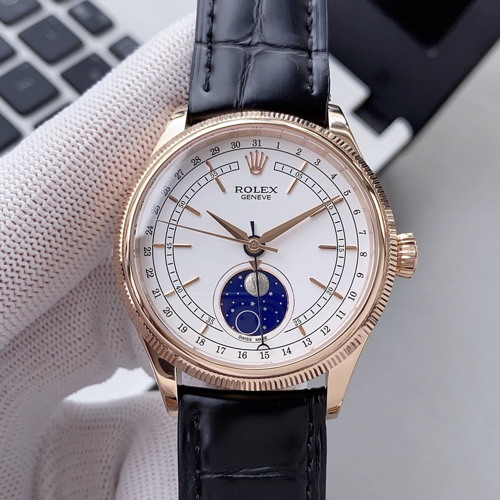 CLASSIC 39MM ROSE GOLD-TONE CASE WHITE DIAL MOONPHASE WATCH