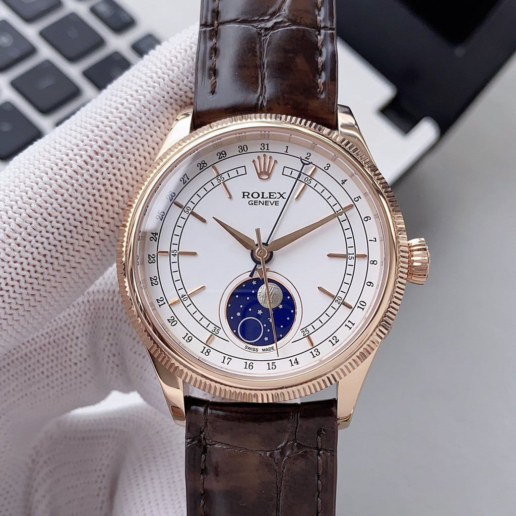 CLASSIC 39MM ROSE GOLD-TONE CASE WHITE DIAL MOONPHASE WATCH