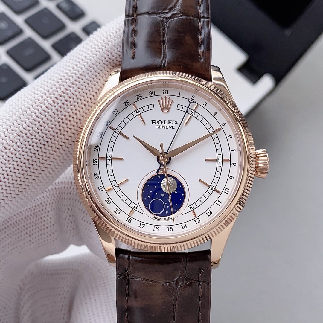 CLASSIC 39MM ROSE GOLD-TONE CASE WHITE DIAL MOONPHASE WATCH
