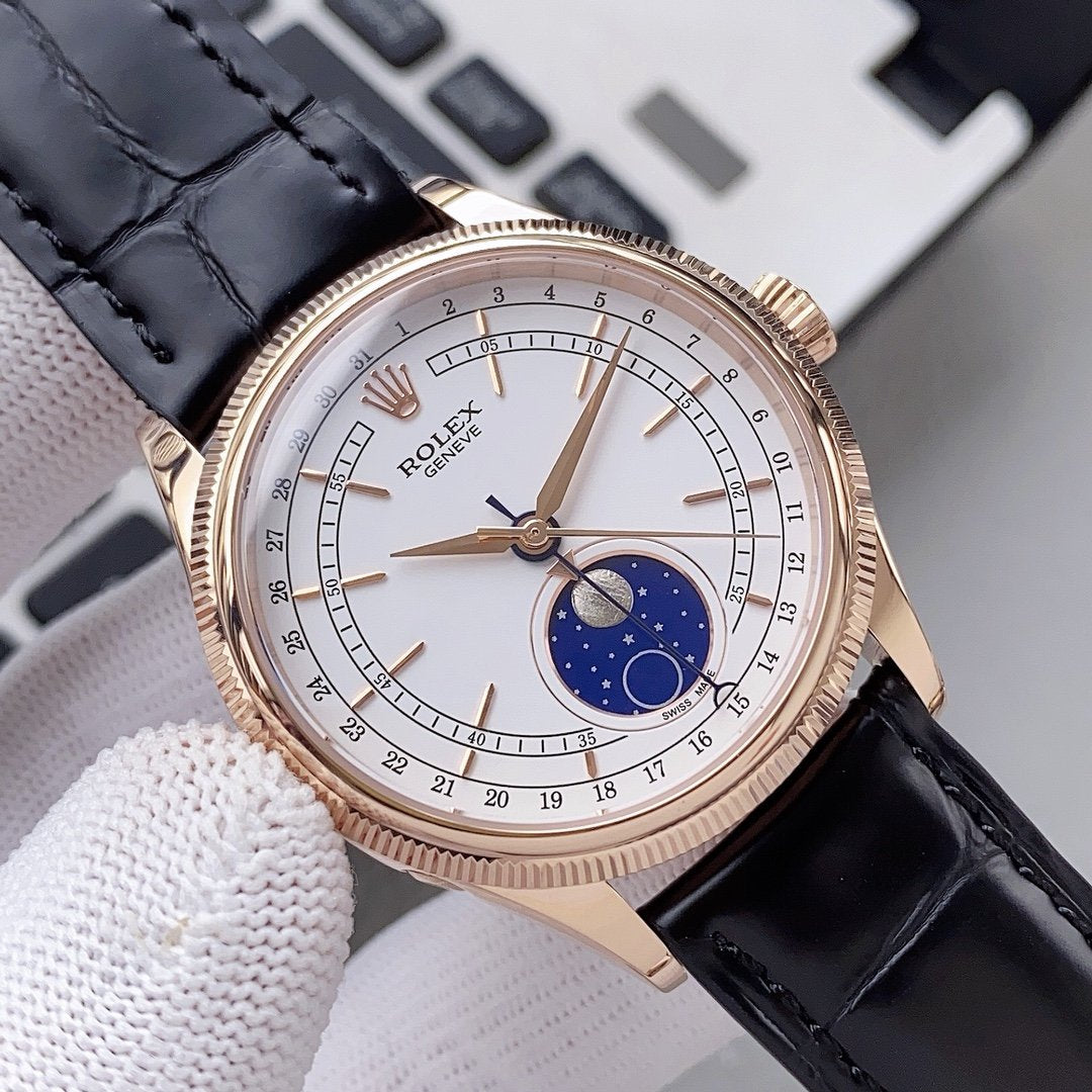 CLASSIC 39MM ROSE GOLD-TONE CASE WHITE DIAL MOONPHASE WATCH
