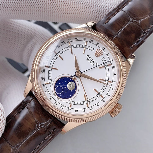 CLASSIC 39MM ROSE GOLD-TONE CASE WHITE DIAL MOONPHASE WATCH