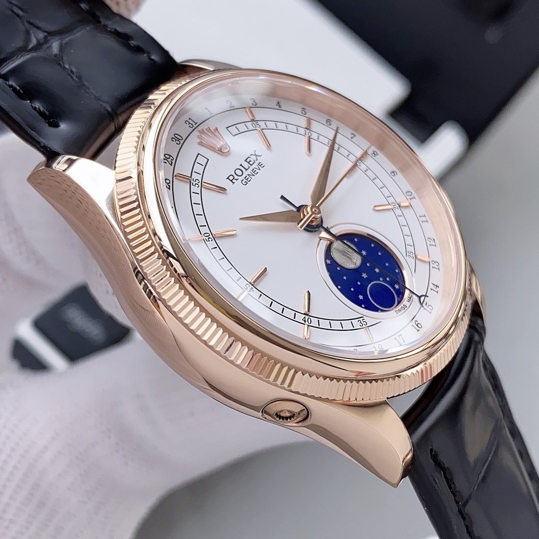CLASSIC 39MM ROSE GOLD-TONE CASE WHITE DIAL MOONPHASE WATCH