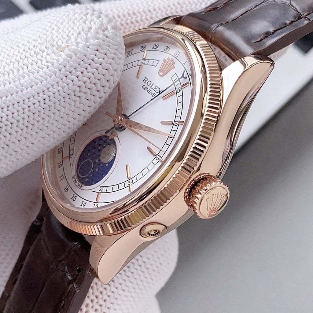 CLASSIC 39MM ROSE GOLD-TONE CASE WHITE DIAL MOONPHASE WATCH