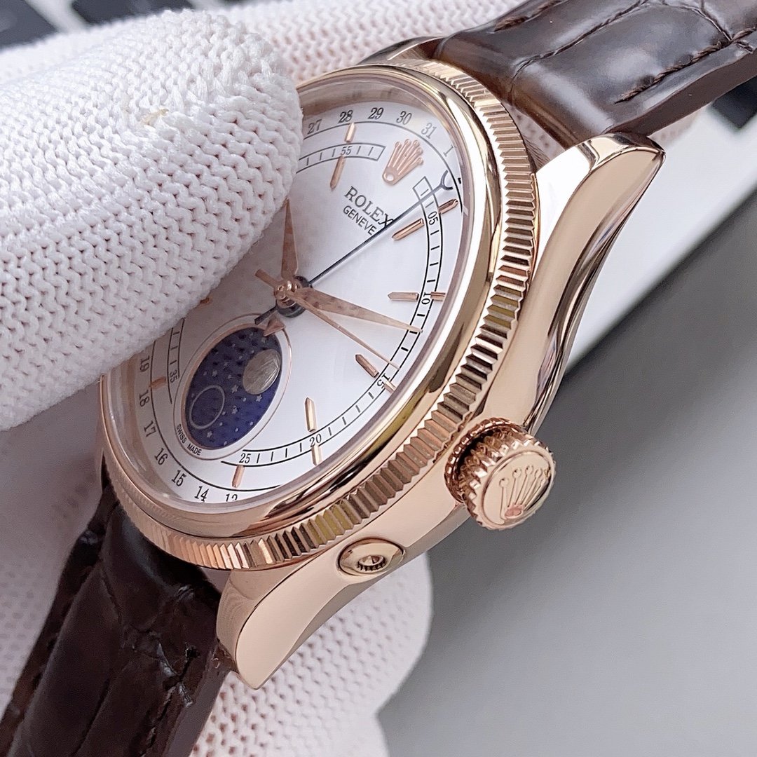 CLASSIC 39MM ROSE GOLD-TONE CASE WHITE DIAL MOONPHASE WATCH