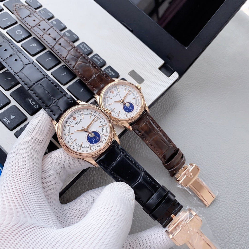 CLASSIC 39MM ROSE GOLD-TONE CASE WHITE DIAL MOONPHASE WATCH
