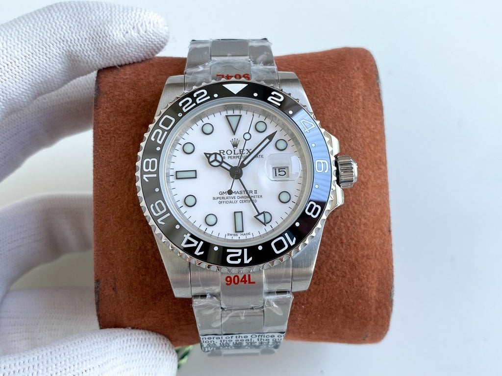 CLASSIC GMT CERAMIC BLACK BEZEL WHITE DIAL WATCH