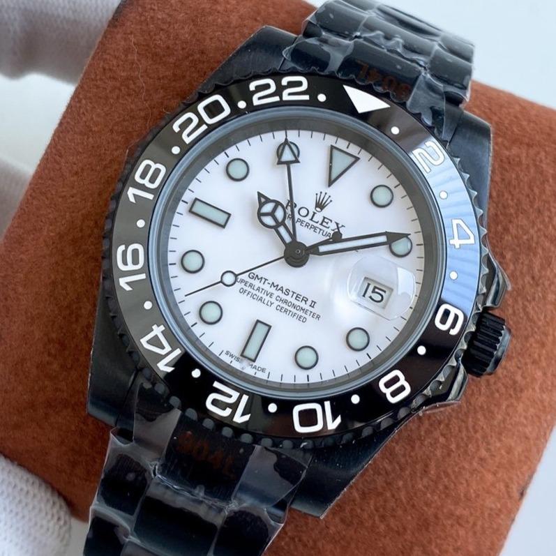 CLASSIC GMT ALL-BLACK BEZEL WHITE DIAL WATCH