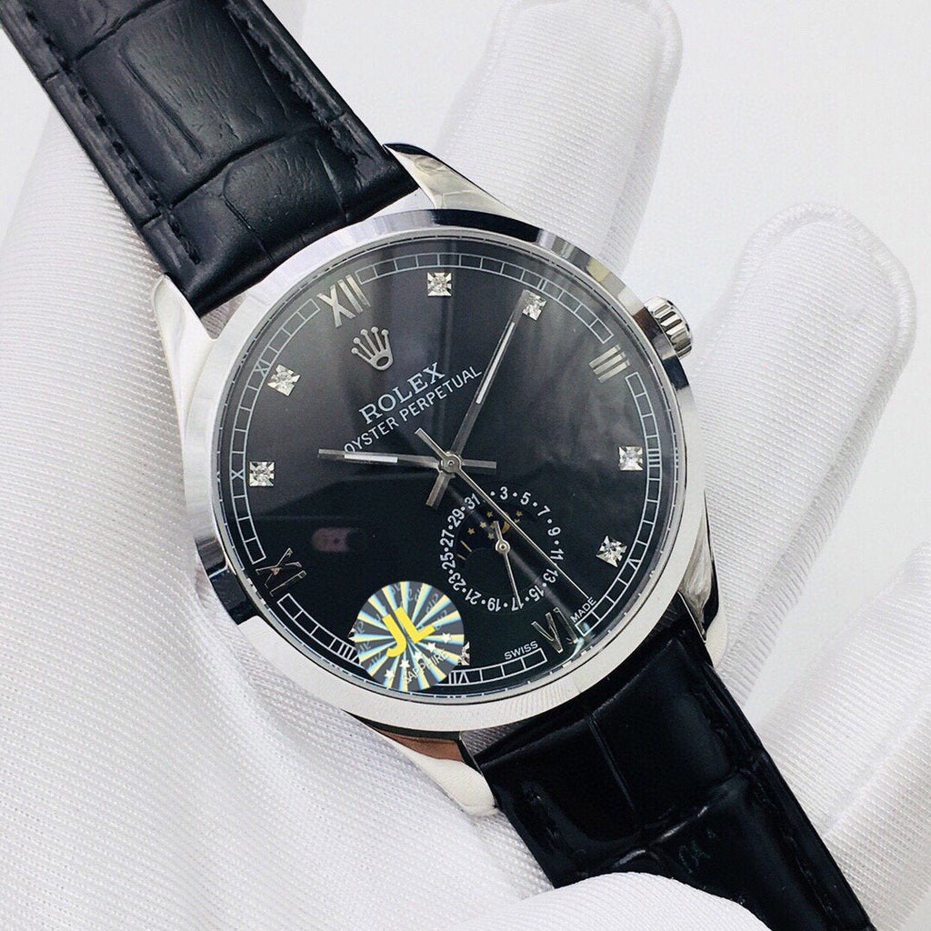 CLASSIC 41MM MOONPHASE STAINLESS STEEL BLACK DIAL WATCH