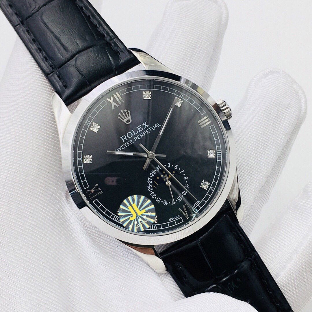 CLASSIC 41MM MOONPHASE STAINLESS STEEL BLACK DIAL WATCH