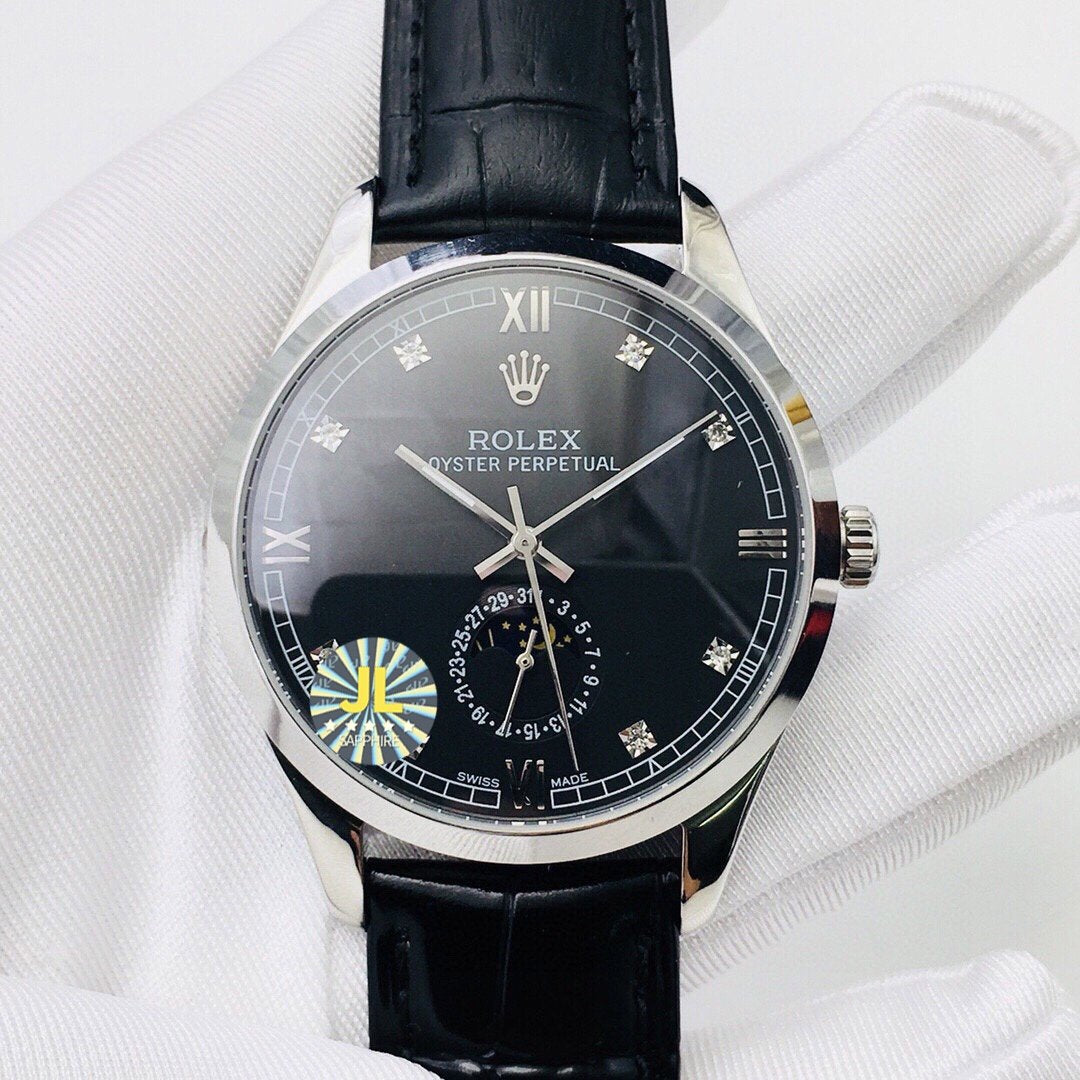 CLASSIC 41MM MOONPHASE STAINLESS STEEL BLACK DIAL WATCH