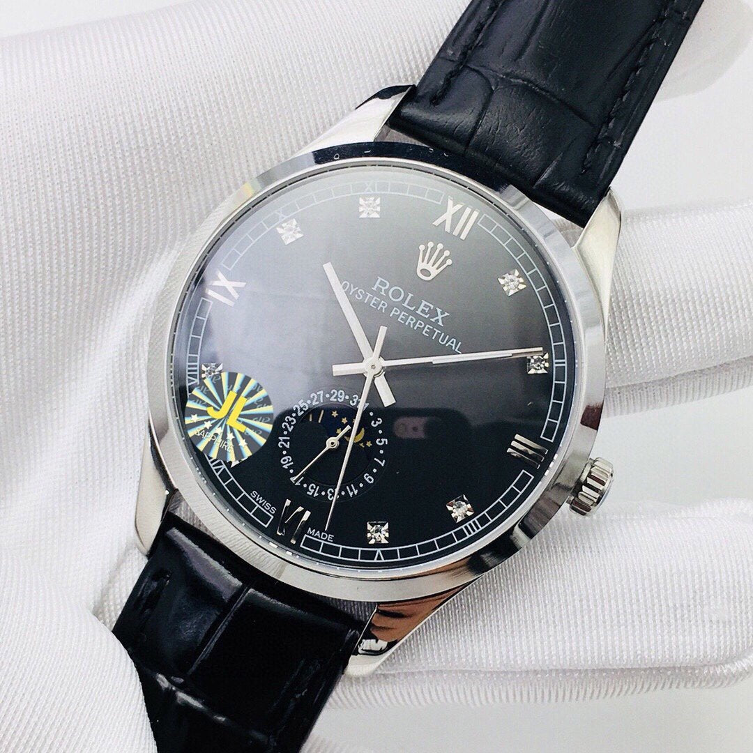 CLASSIC 41MM MOONPHASE STAINLESS STEEL BLACK DIAL WATCH